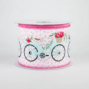 2.5" Bicycles & Blooms Ribbon: White (10 Yards)