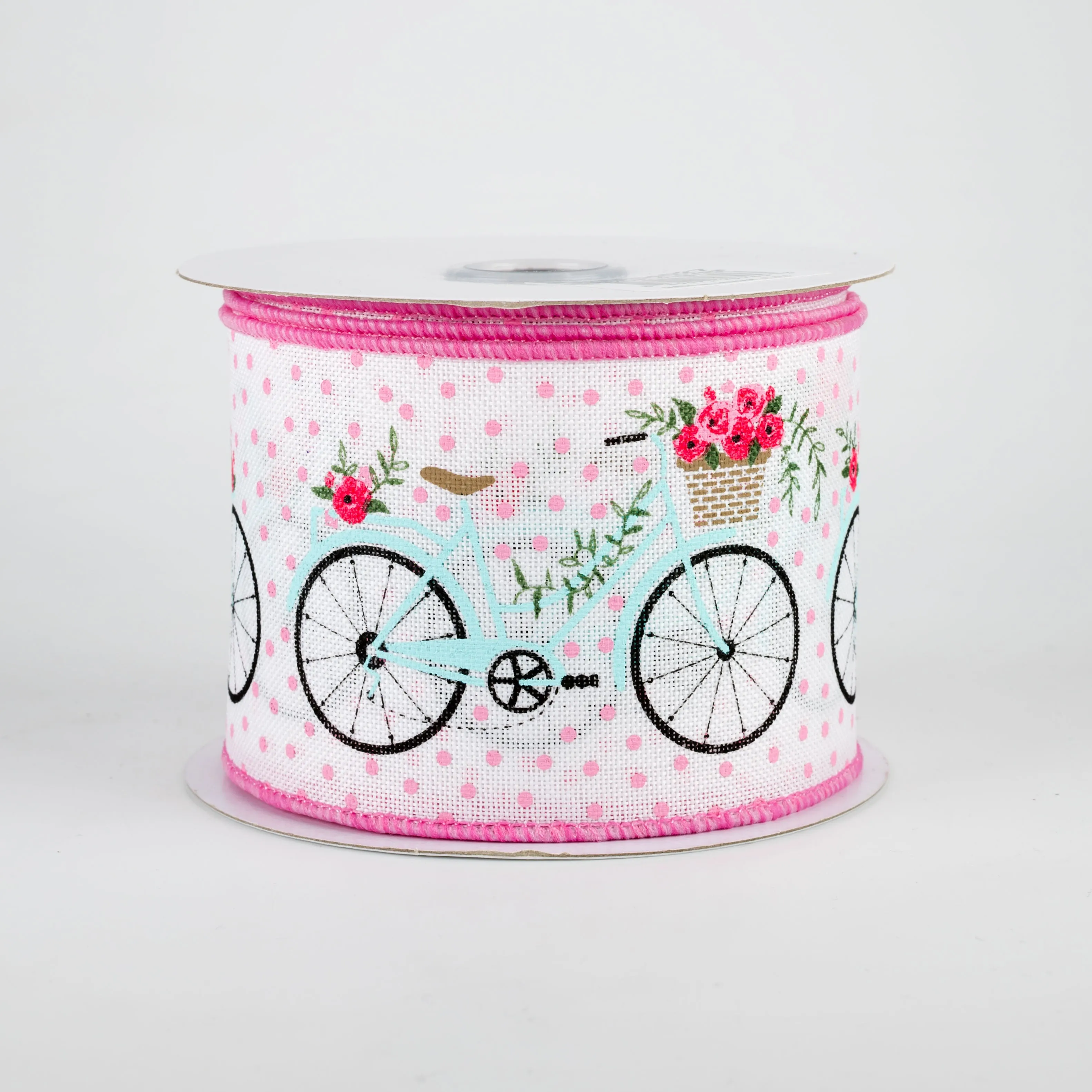 2.5" Bicycles & Blooms Ribbon: White (10 Yards)