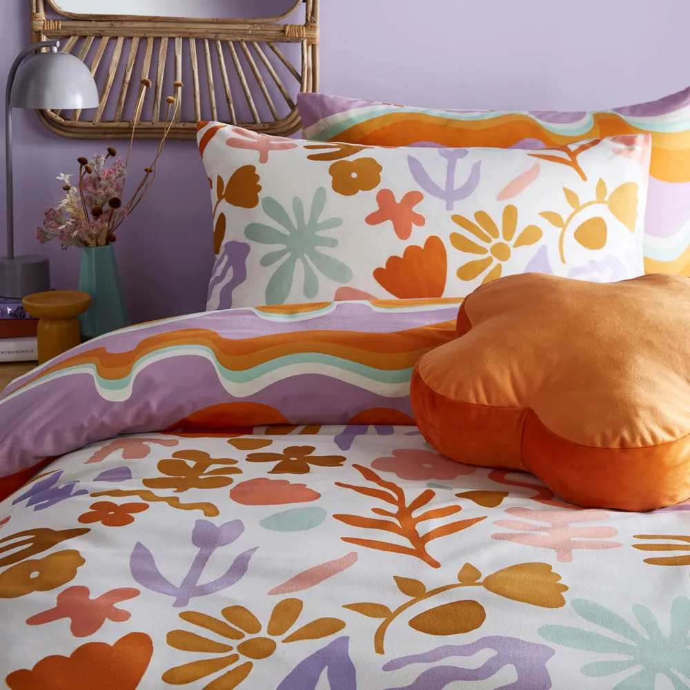 Amelie Printed Abstract Floral Duvet Cover Set Orange/Lilac