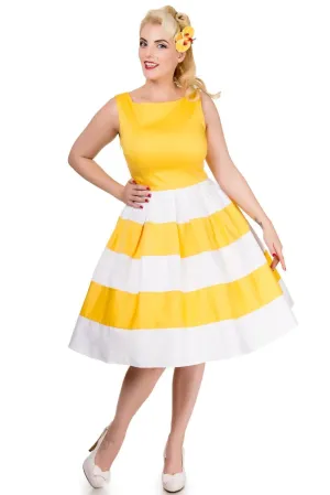 Anna White & Yellow Striped 50s Swing Dress
