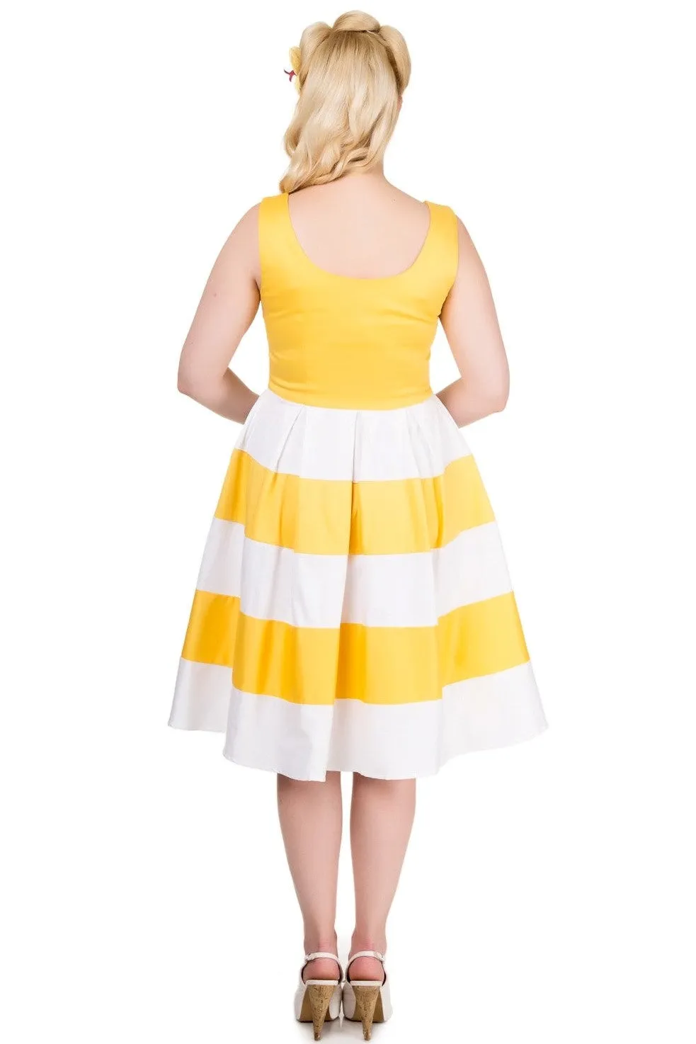 Anna White & Yellow Striped 50s Swing Dress