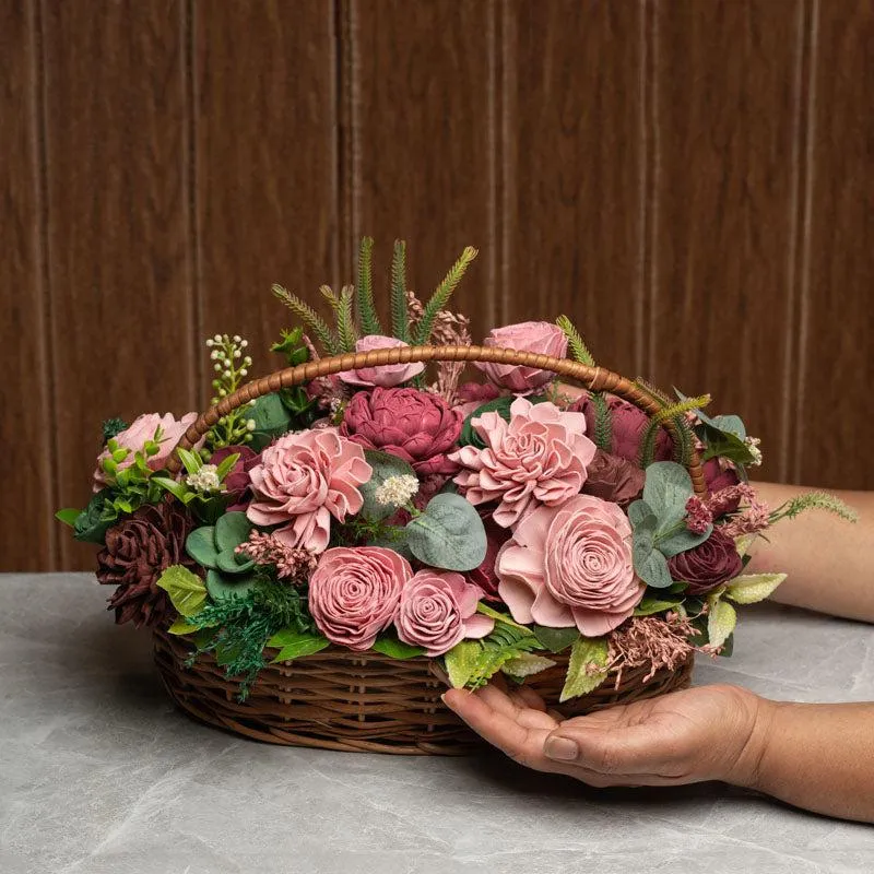 Baby Pink Solawood Floral Basket