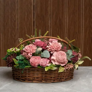 Baby Pink Solawood Floral Basket