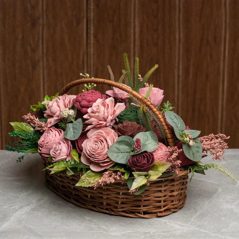 Baby Pink Solawood Floral Basket