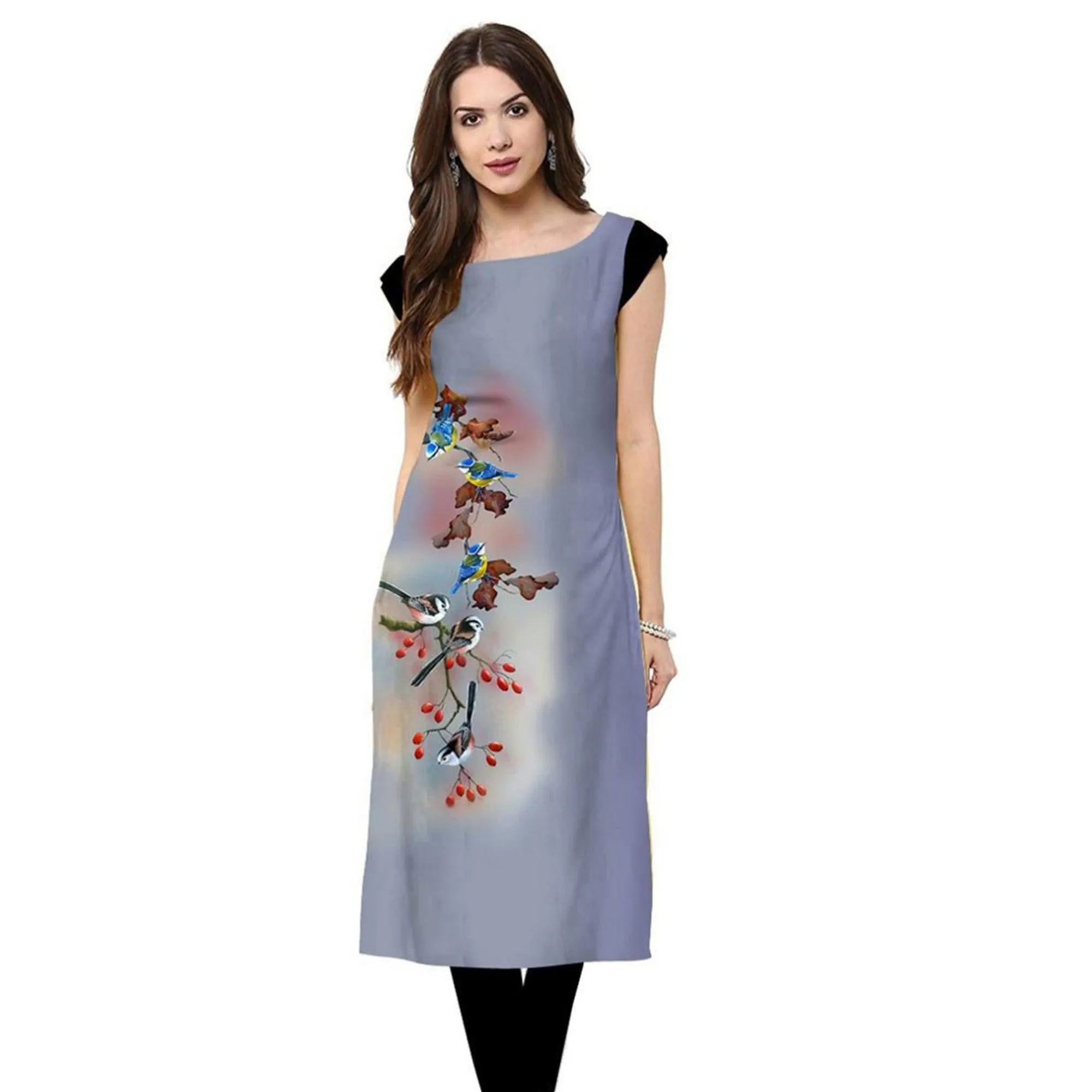 Beautiful Light Blue Colored Casual Printed Rayon Kurti