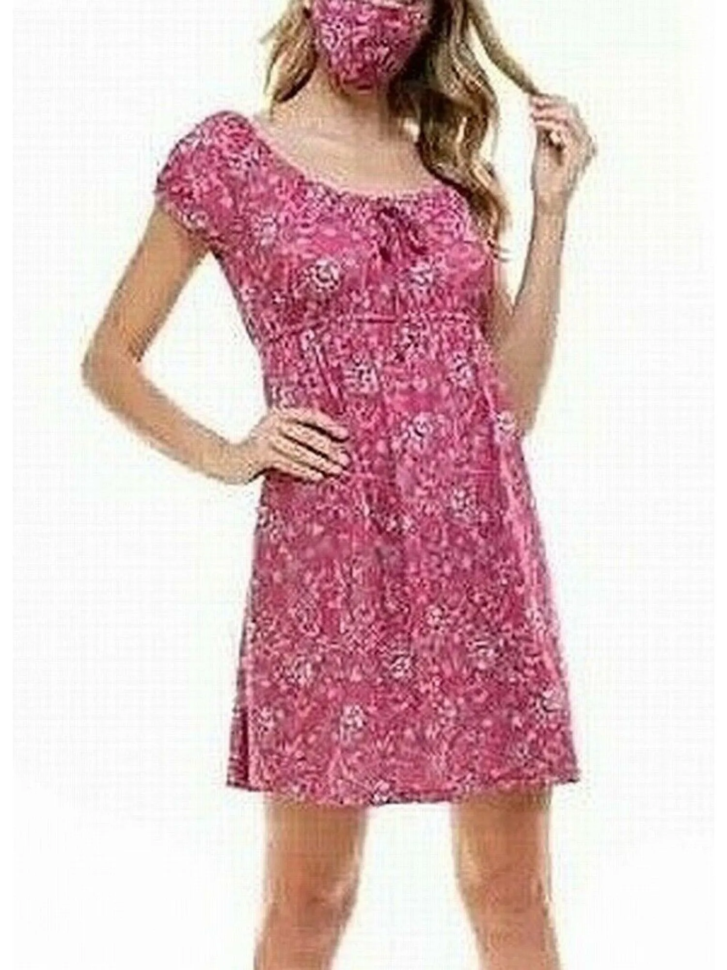 BEBOP Womens Floral Short Sleeve Above The Knee Fit   Flare Dress