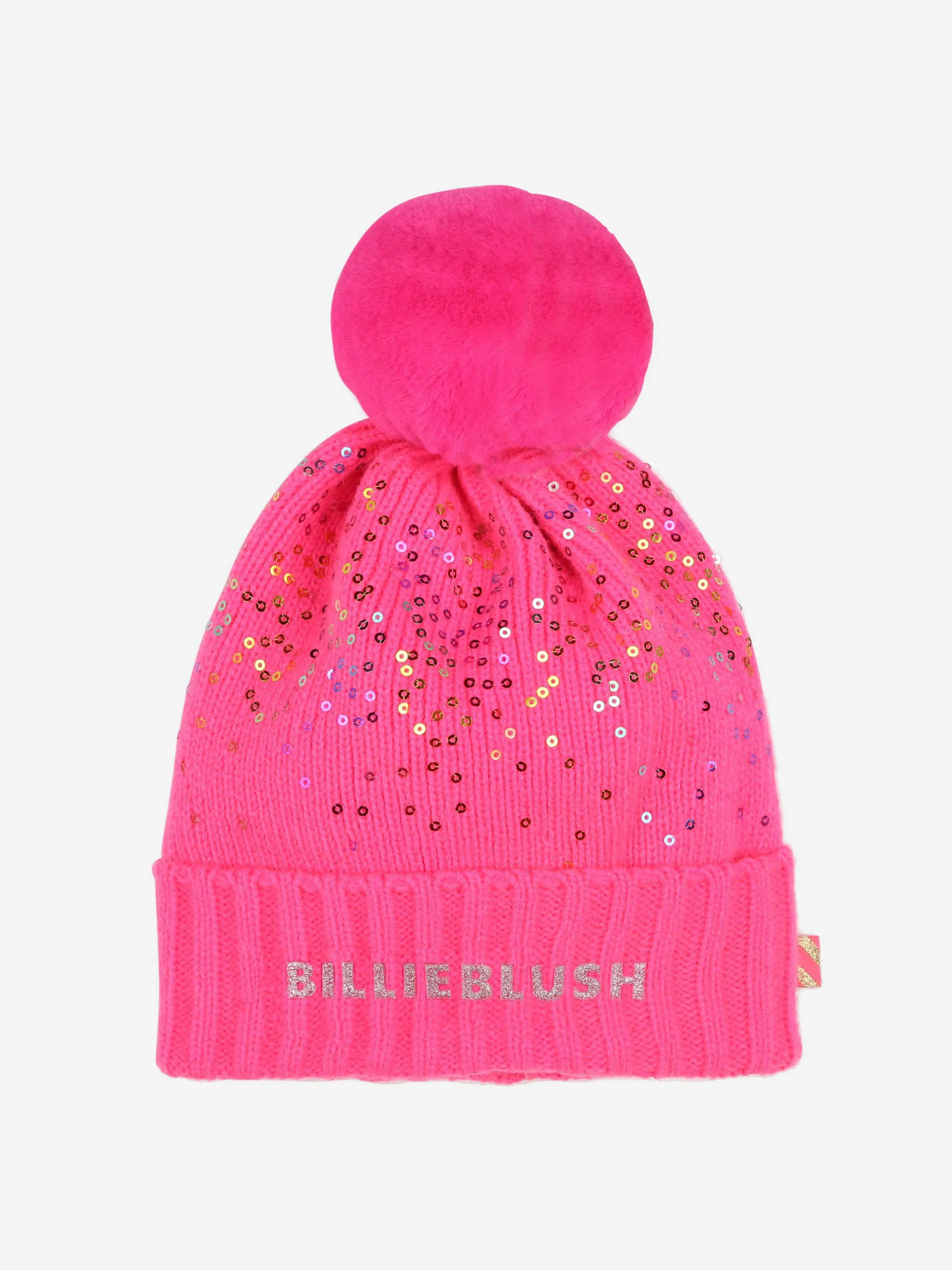 Billieblush Girls Sequin Bobble Hat in Pink
