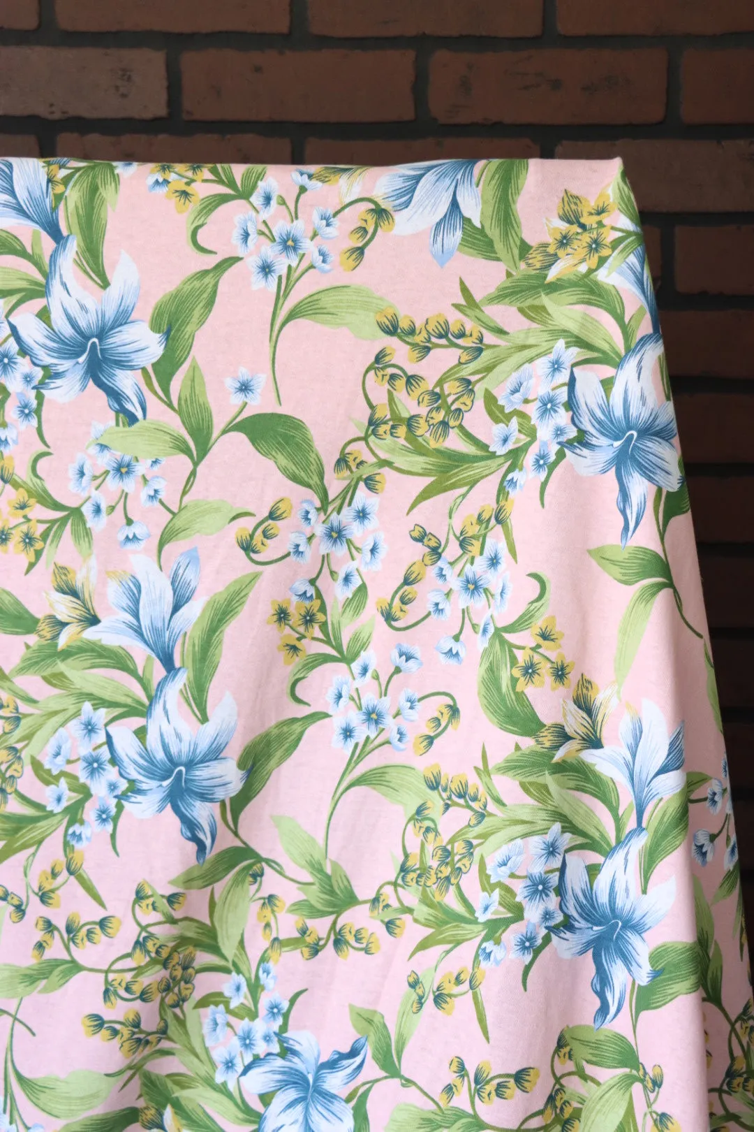 Blue Blossoms on Pink 100% Cotton Jersey