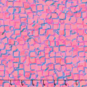 Bright Side - Squares Azalea Fabric Digitally Printed Yardage