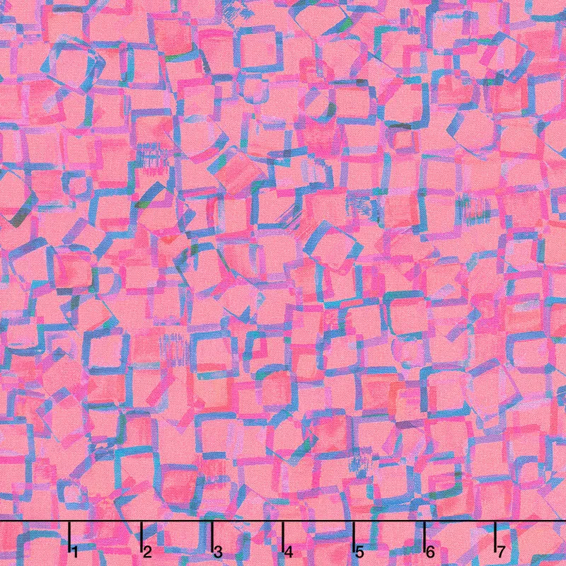 Bright Side - Squares Azalea Fabric Digitally Printed Yardage