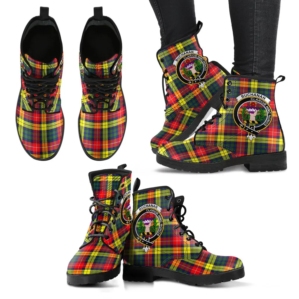 Buchanan Modern Tartan Clan Badge Leather Boots