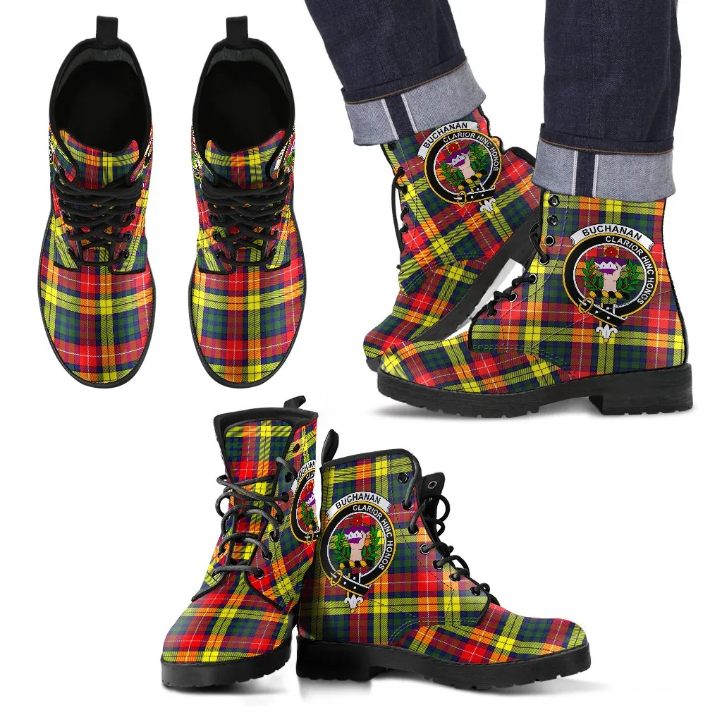 Buchanan Modern Tartan Clan Badge Leather Boots