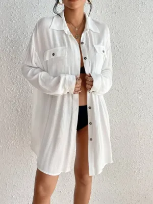 Button-Down Long Sleeve Beach Skirt Cover Up