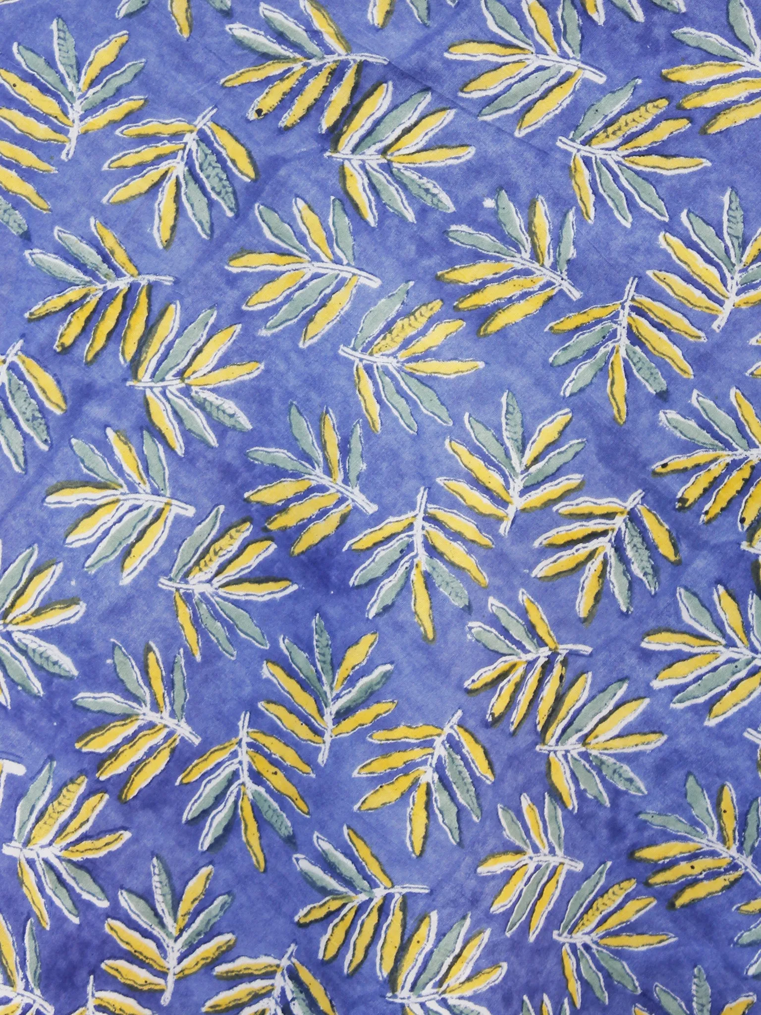 Cornflower Blue Yellow Green White Hand Block Printed Cotton Midi Dress  - D153F1067