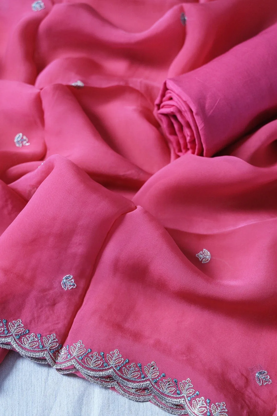 Dark Pink Semi Stitched Pure Organza Suit Set (3 piece)