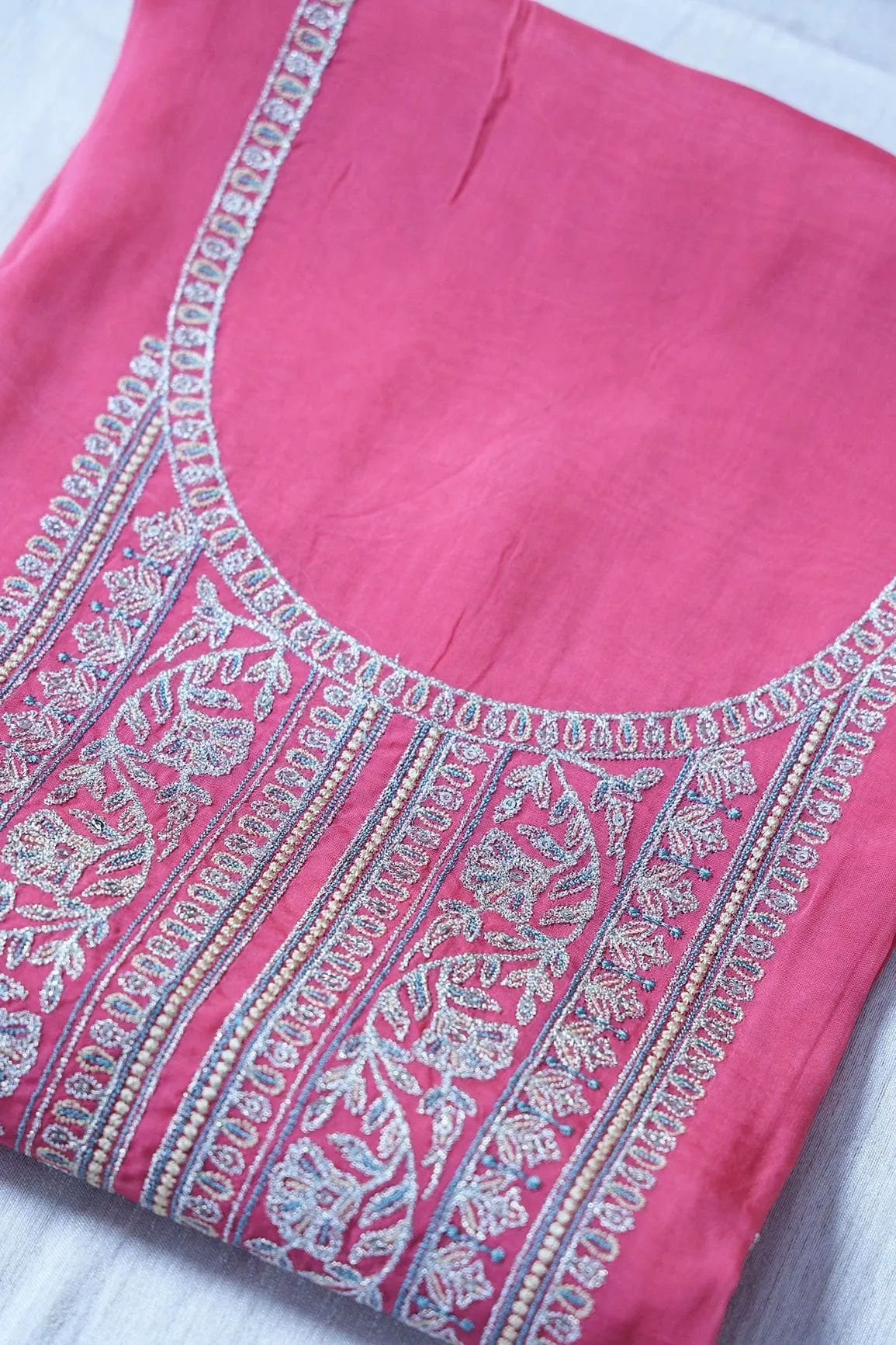 Dark Pink Semi Stitched Pure Organza Suit Set (3 piece)