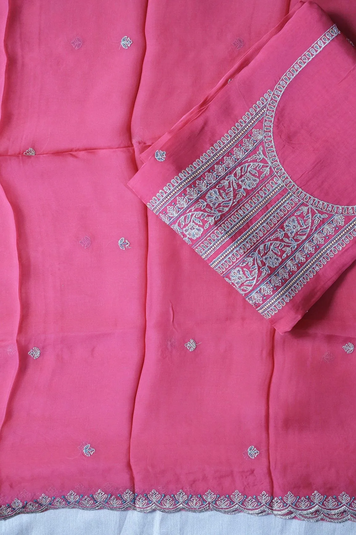 Dark Pink Semi Stitched Pure Organza Suit Set (3 piece)