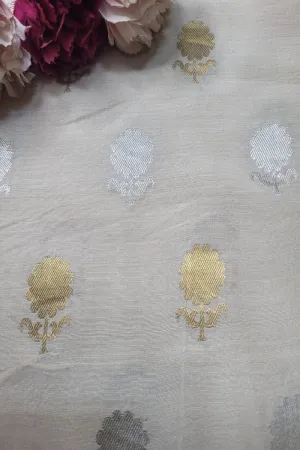 Dyeable Banarasi Handloom Pure Moonga Silk Sona Roopa Fabric ( 2.5 Mtr )