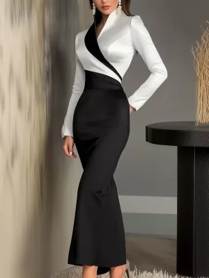 Elegant Black and White Asymmetrical Dress