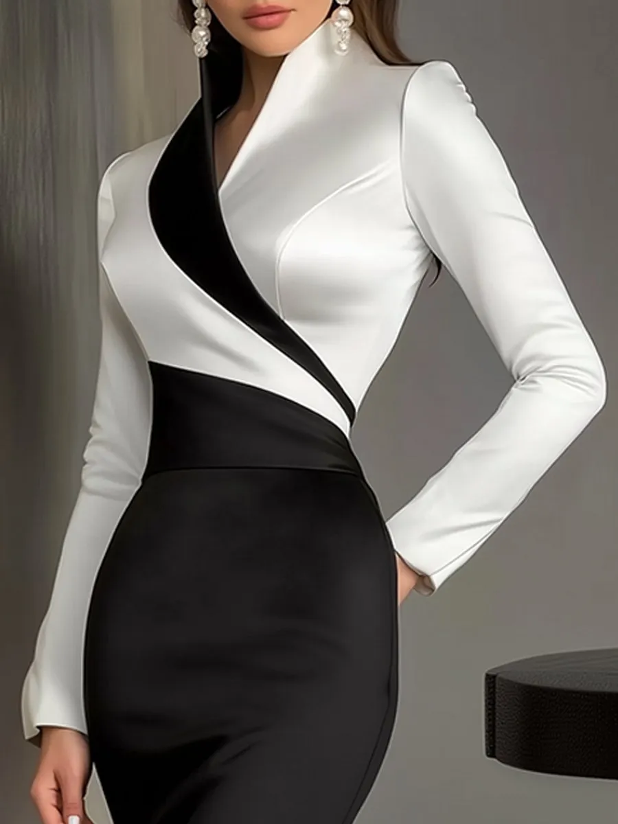 Elegant Black and White Asymmetrical Dress