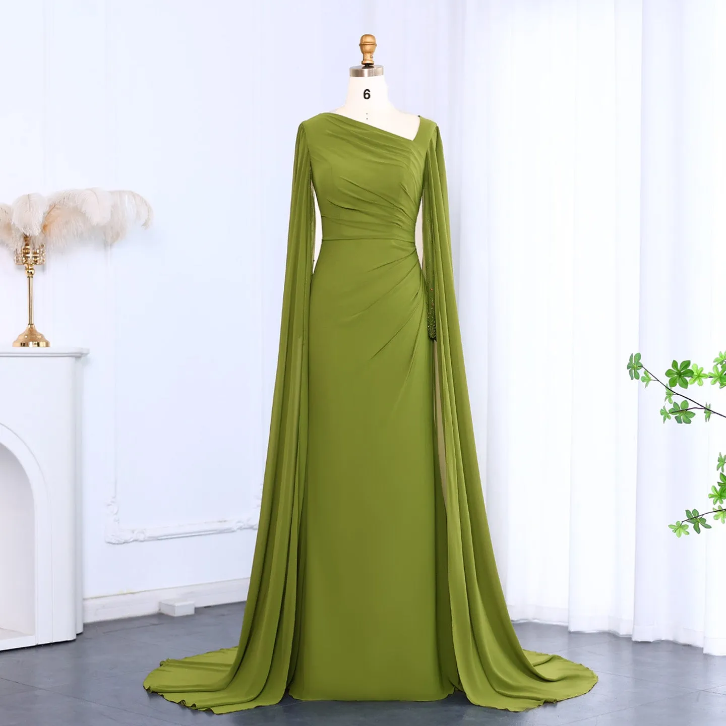 Elegant Green Long Sleeve Evening Dress SF051
