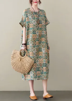Elegant Green Print Cozy Long Dress Summer LY6101