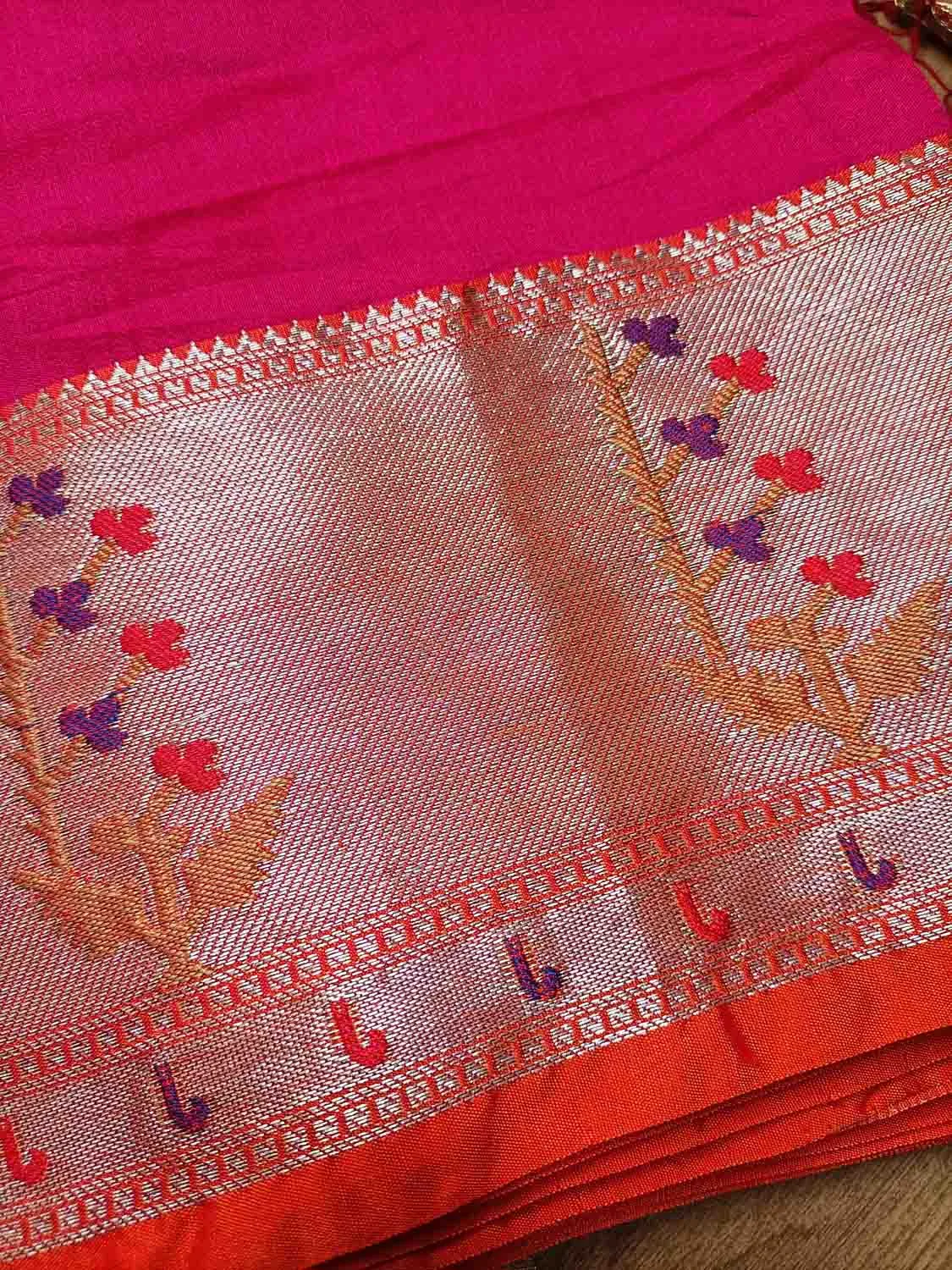 Exquisite Pink Banarasi Chiniya Silk Saree with Paithani Border