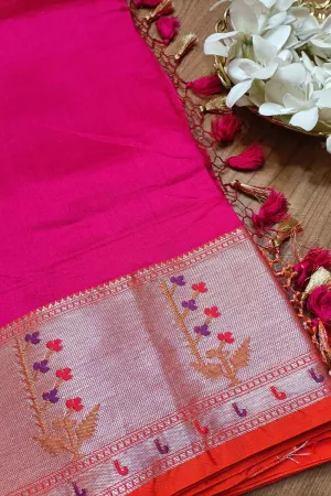 Exquisite Pink Banarasi Chiniya Silk Saree with Paithani Border