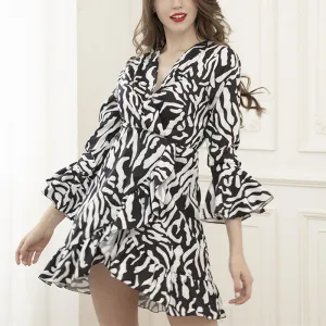 Fashion Striped Flared Sleeve Dress Women