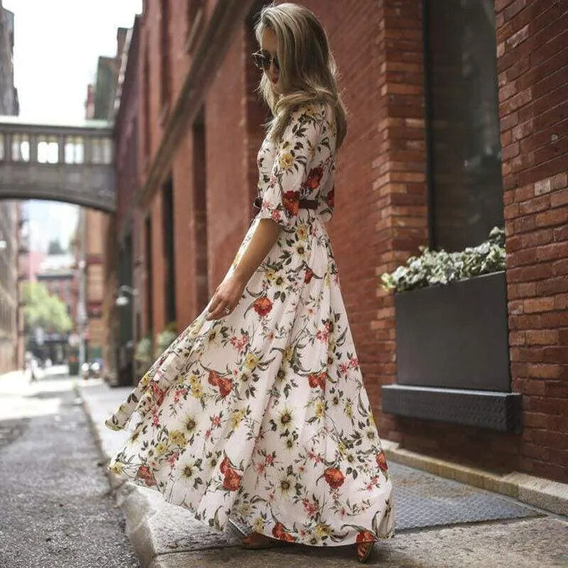 FashionSierra - Women's Boho Maxi Dress Floral Summer Beach Party Long Sundress Fashion Ladies Casual Daily Half Sleeve Dress Clothes