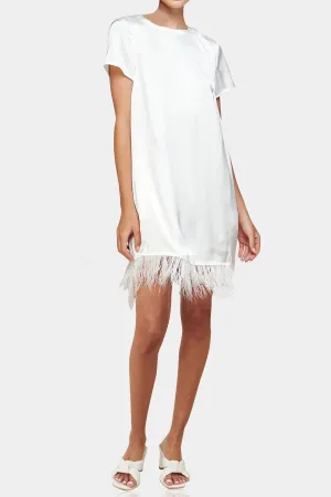 Feather Hem White Mini Dress