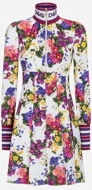 Floral-Printed Logo-Neck Mini Dress
