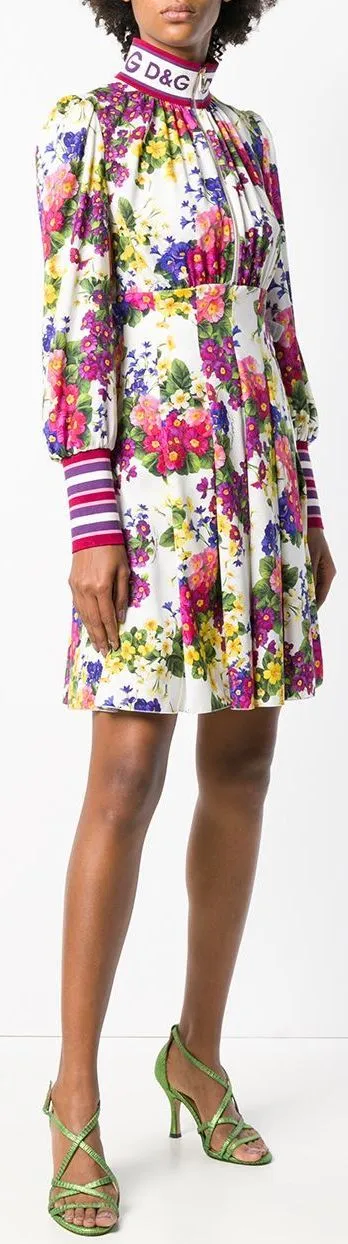 Floral-Printed Logo-Neck Mini Dress