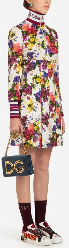 Floral-Printed Logo-Neck Mini Dress