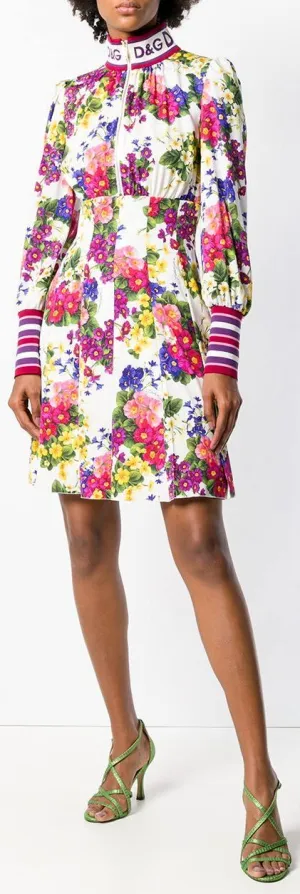Floral-Printed Logo-Neck Mini Dress