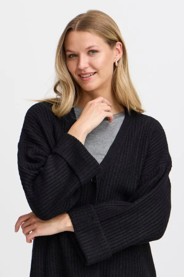 Fransa Wide Sleeve Cardigan Black