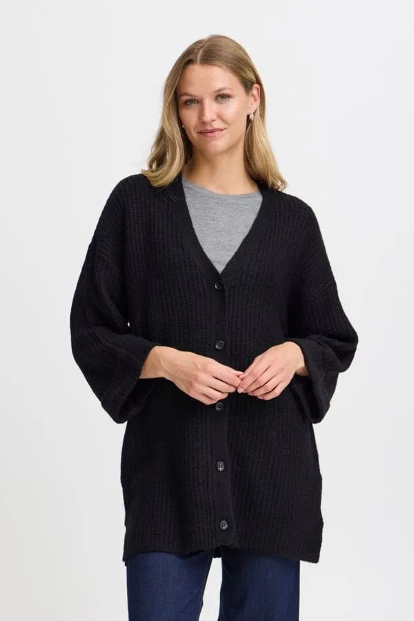 Fransa Wide Sleeve Cardigan Black