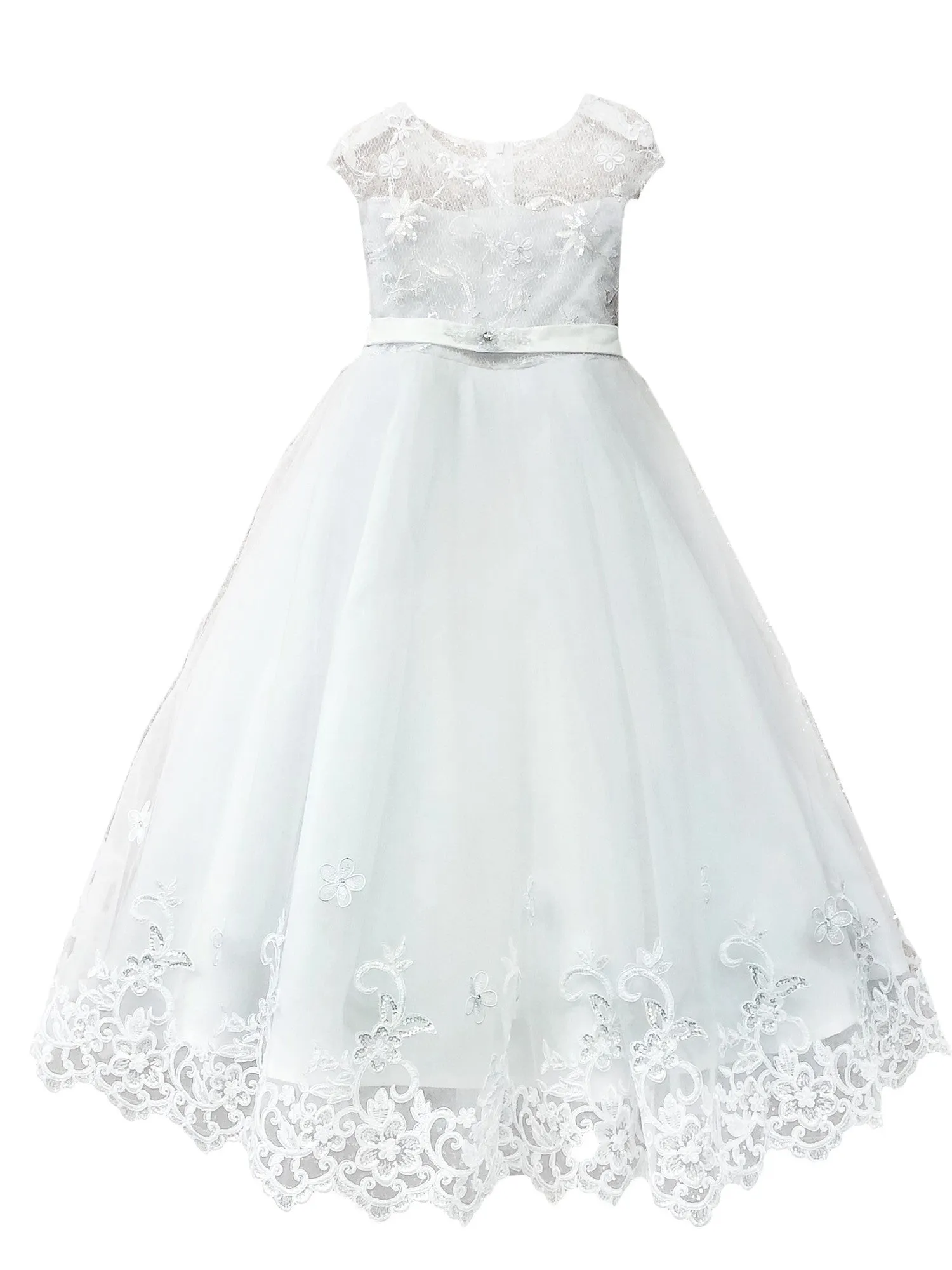 Girls Multi Colors Floral Embroidered Special Occasion Dress 2-16
