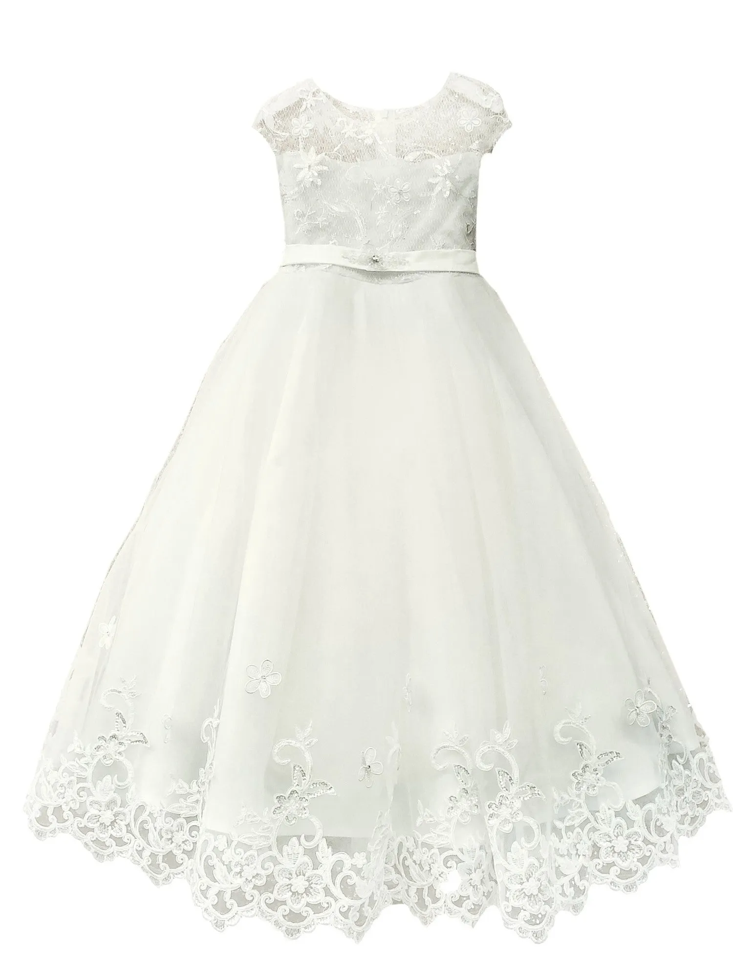 Girls Multi Colors Floral Embroidered Special Occasion Dress 2-16