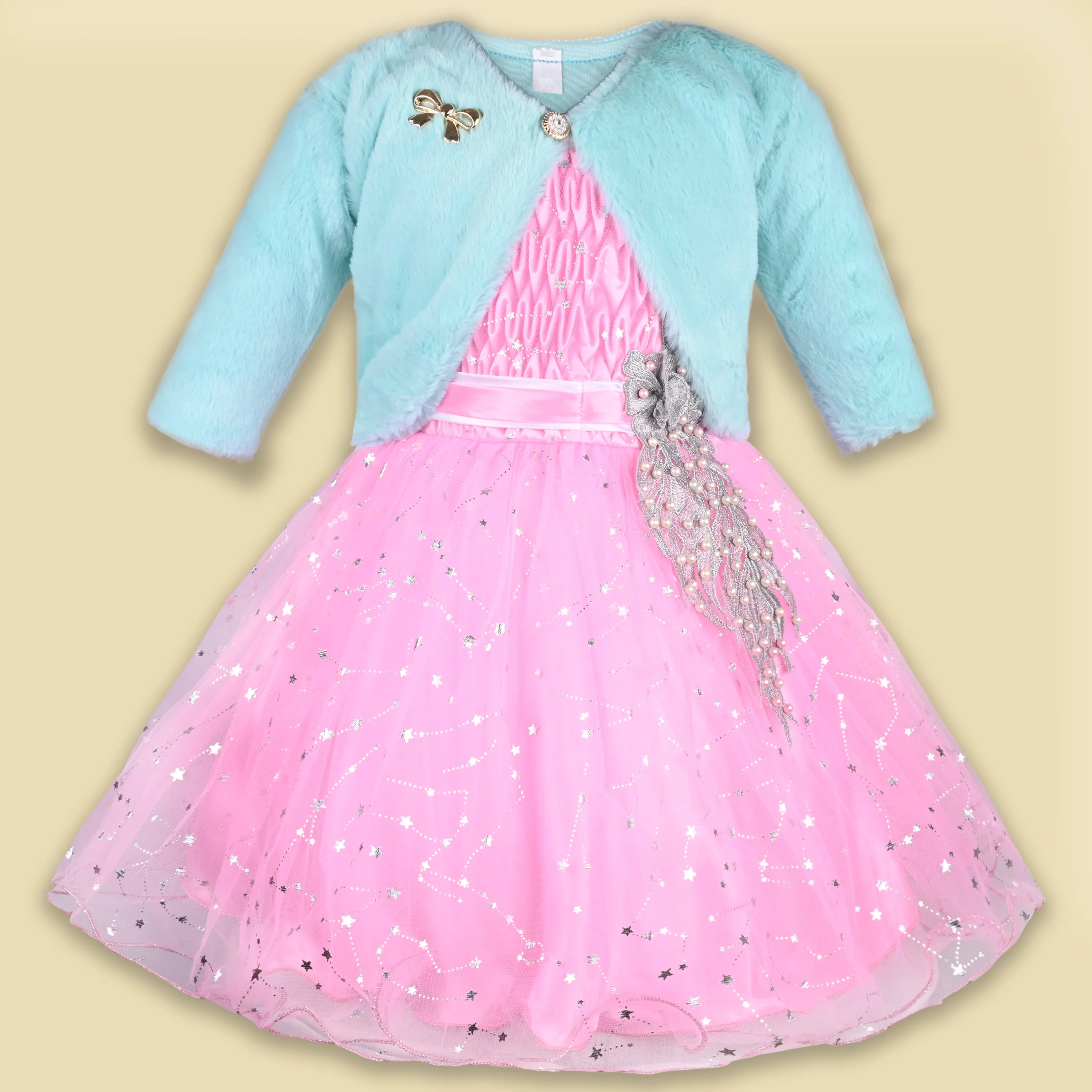 Girls Party Wear Dress With Winter Jacket