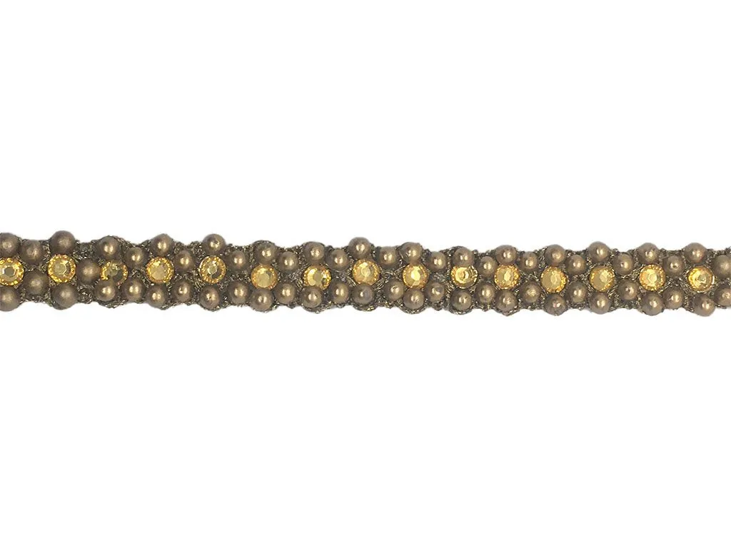Golden Brown Fancy Circular Stone Work Embroidered Border