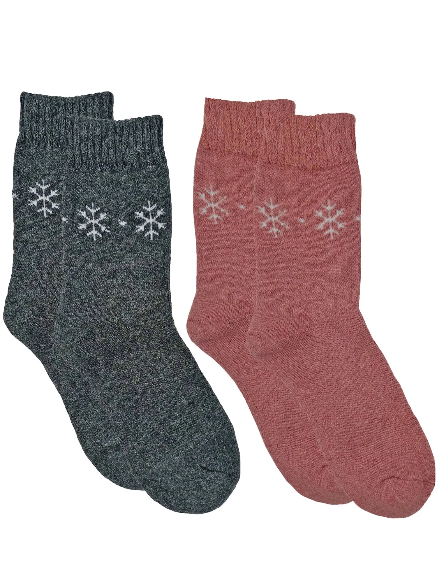 Gray & Pink Womens Simple Snowflake Print 2-Pack Lambs Wool Socks
