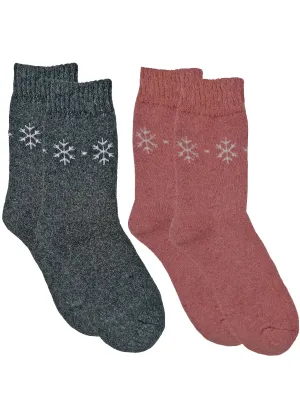 Gray & Pink Womens Simple Snowflake Print 2-Pack Lambs Wool Socks