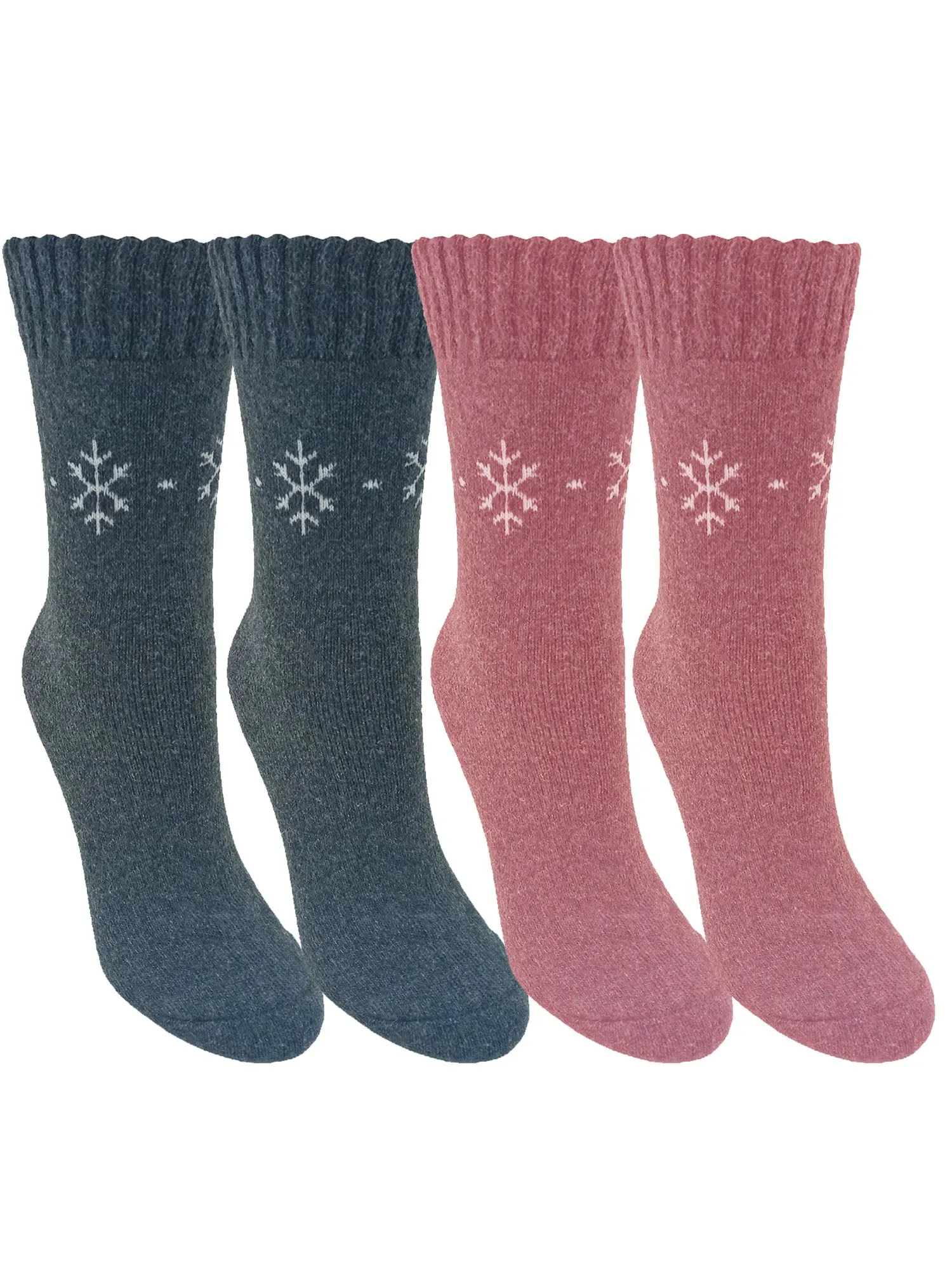 Gray & Pink Womens Simple Snowflake Print 2-Pack Lambs Wool Socks