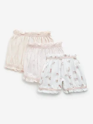 HOP Kids Light Pink Rabbit Printed Cotton Bloomers - Pack of 3