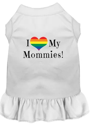 I Heart My Mommies Screen Print Dog Dress White Med