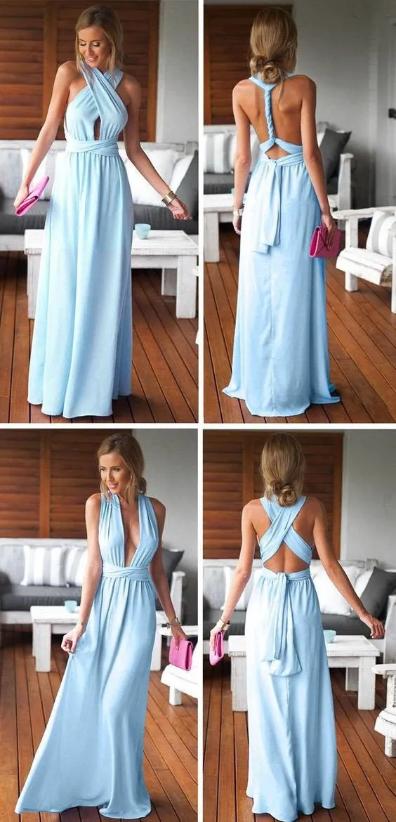 Infinite Sky Blue Long Sexy Convertible Bridesmaid Dresses
