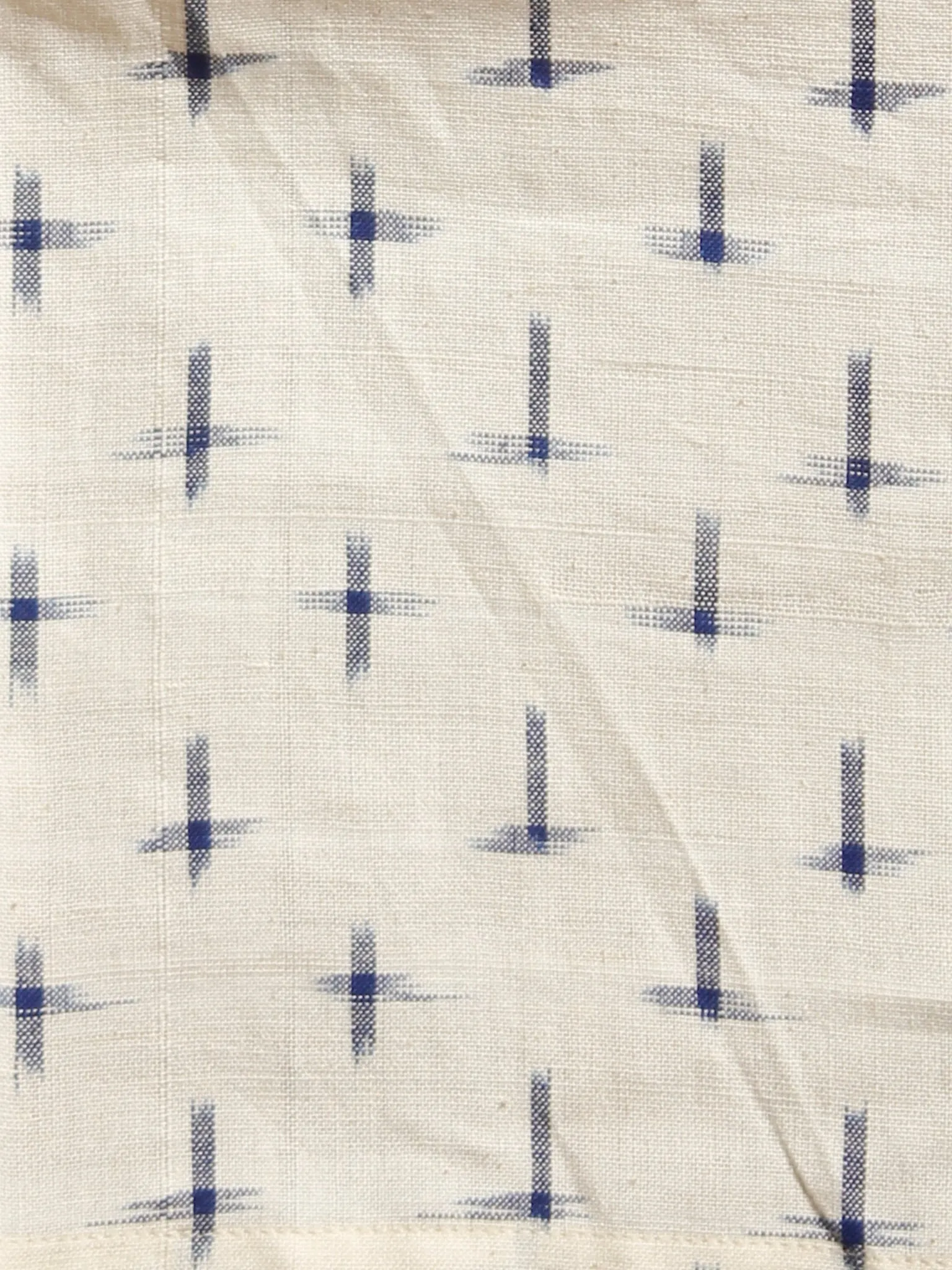 Ivory Indigo Double Ikat Handwoven Midi Dress With Belt - D247F1233