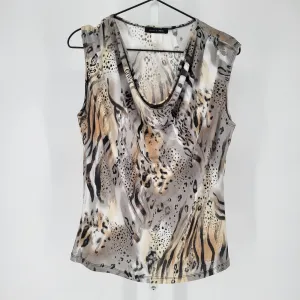 Jennie & Marlis Womens Sz L Scoop Neck Sleeveless Blouse Leopard Animal Print