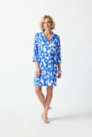 Joseph Ribkoff Blue/Vanilla Abstract Print 3/4 Sleeve Shirt Dress 242154